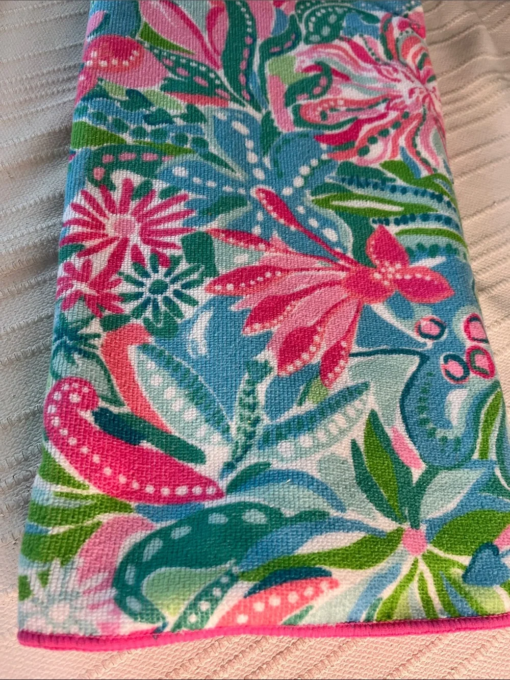 Lilly Pulitzer Oversized Beach Lounge Towel featuring a vibrant, tropic print